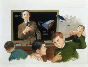 A professora suplente, de Coração, de Edmondo De Amicis, desenhando