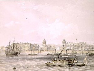 Greenwich Hospital, gravado por Thomas Picken (fl.1838-d.1870), pub. 1852, por Lloyd Bros. & Co. (litografia) de Edmund (after) Walker