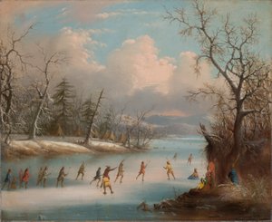 Índios a jogar Lacrosse on the Ice de Edmund C. Coates
