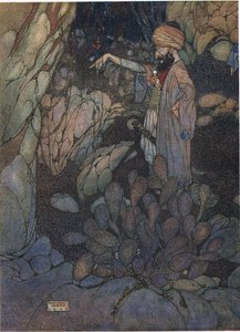 Abre-te Sésamo, ilustração de "Ali Babá e os Quarenta Ladrões" (litografia a cores) de Edmund Dulac