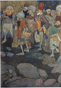 Alguns dos Quarenta Ladrões, ilustração de "Ali Babá e os Quarenta Ladrões" (litografia a cores)