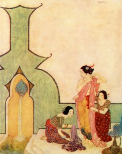 A Senhora de Bedr-el-budur vem para o banho, ilustração de "Aladino e a Lâmpada Maravilhosa de Edmund Dulac