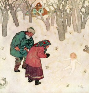 "A donzela mais delicada e mais bonita que alguma vez tinham visto", ilustração do conto de fadas russo Snegorotchka, do Fairy-Book de Edmund Dulac: Fairy Tales of the Allied Nations, publicado em 1916 de Edmund Dulac