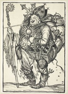 Herr Michel ADC, ao príncipe herdeiro em seu retorno da terra prometida, ilustração da festão do Kaiser por Edmund J. Sullivan, bar. 1916 de Edmund Joseph Sullivan