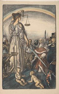Personificação da justiça Reinado da Justiça (título original) Grande Guerra: Esforços e Ideais da Grã-Bretanha (título da série) A Grande Guerra: Esforços e Ideais da Grã-Bretanha (título original da série) de Edmund Joseph Sullivan