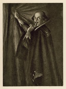William Shakespeare segurando a cortina, e nos dizendo para ficarmos quietos (litho) de Edmund Joseph Sullivan