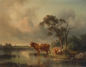 Edmund Mahlknecht Vacas a descansar no lago 1854