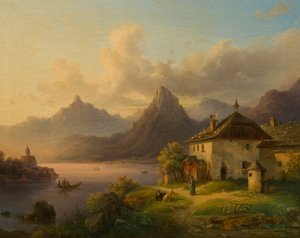 Paisagem com um lago de montanha