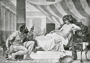 Hércules aos pés de Omphale (litografia) de Edouard-Joseph (after) Dantan
