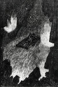 A jangada ondulada sobre ondas de lava, ilustração de 