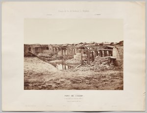 Caminho-de-ferro de Toulouse a Bayonne. Ponte de Aran (em três arcos, cada um com 17m de largura). Situação das obras em 21 de Julho de 1861