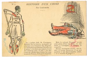 Cartão Postal, Satirical in Colors: Caso Dreyfus - Henry Colonel Ilustração por Couturier (1869-1935) de Edouard Couturier