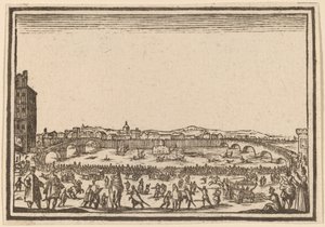 Fogos de artifício no Arno, Florença de Edouard Eckman after Jacques Callot