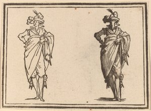 Cavalheiro visto de frente com a mão nos quadris de Edouard Eckman after Jacques Callot