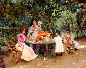Hora do chá no jardim, de Edouard Frederic Wilhelm Richter