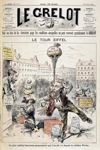 Desenho animado sobre escândalos financeiros "A Torre Eiffel: o batonista mais hábil - retractor visto desde o famoso Vivier". Capa "Le Grelot" de 22 de janeiro