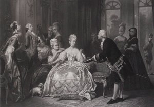 Christoph Willibald Gluck entrega à rainha Maria Antonieta a partitura da ópera..., no Trianon.