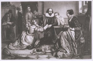 Shakespeare com sua família, em Stratford, Reciting the tragédia Hamlet (stipple gravura und etching)