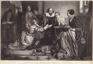 Shakespeare com sua família em Stratford on Avon, recitando a tragédia de Hamlet