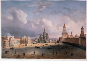 Vista da Praça Vermelha em Moscou (Rússia). Obra de Edouard Jean Marie Hostein (1804-1889), litografia colorida em aquarela, por volta de 1830, arte francesa do século XIX. A. Museu Memorial Pushkin, São Petersburgo. de Edouard Jean Marie Hostein