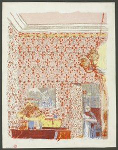 Interior com papel de parede cor-de-rosa I, prato cinco de Paisagens e interiores de Édouard Jean Vuillard