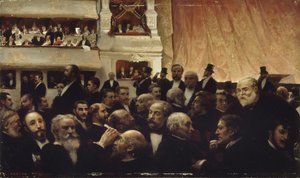 Intervalo de uma estreia na Comédie-Française, 1885.