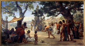 Antiguidade grega: "Le jeu du disque" (O jeu du disque) pintado por Joseph Dantan (1848-1897) 1875 Rouen, Musee des Beaux Arts