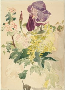 Pedaço de flor com íris, laburno e gerânio. 1880 de Édouard Manet