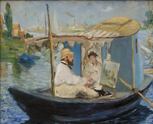 Claude Monet a pintar no seu barco-ateliê de Édouard Manet