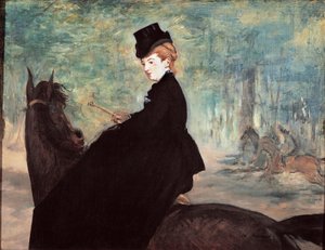 L&39;amazon ou "Retrato de Marie Lefebvre cavalgando um cavalo" 1875 (óleo sobre tela) de Édouard Manet