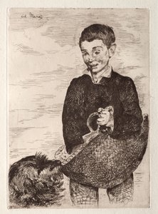 A criança com o cachorro, com a sacola de compras. de Édouard Manet