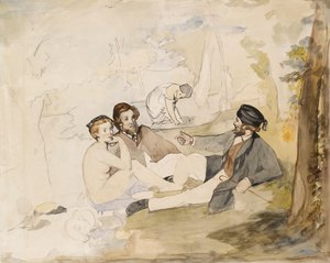 Piquenique em um almoço de madeira na grama, 1862-1863. de Édouard Manet