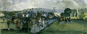 Curso de Corrida em Longchamps, 1864 (wc e guache sobre grafite sobre papel) de Édouard Manet