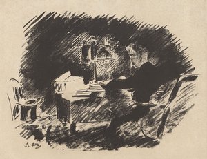 Sob a lâmpada, da tradução de Stéphane Mallarmé de O Corvo de Edgar Allan Poe de Édouard Manet