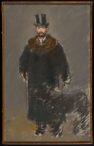 O Homem do Cachorro, c.1882 (pastel sobre tela, preparado com fundo de guache cinza) de Édouard Manet
