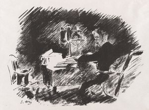 Sob a lâmpada, da tradução de Stéphane Mallarmé de O Corvo de Edgar Allan Poe de Édouard Manet