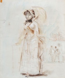 Mulher andando com guarda-chuva aberto; Mulher em uma caminhada segurando um guarda-sol aberto, 1880 de Édouard Manet