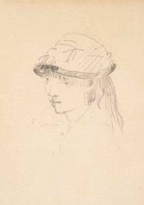 Menina jovem, em, chapéu redondo, 1878-79, (graphite, ligado, paper) de Édouard Manet