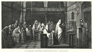 Sinagoga durante uma leitura da Torá (litho) de Edouard Moyse