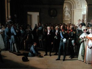 O czar Alexandre I (1777-1825) visitando o Paris Hotel de La Monnaie em 25 de maio de 1814