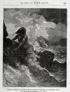 Dantès escapou nadando - Engraving by Riou, in "Le Comte de Monte-Cristo" de A. Dumas, ed. Jules Rouff & Cie de Edouard Riou