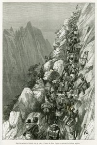 Nas rochas de Ankori. Gravado por Riou, para ilustrar a história Dans les tenebres de l