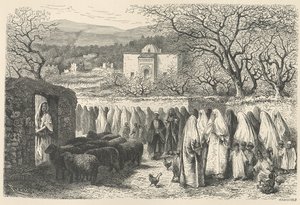 Marabuto e Procissão: Tlemcen, gravado por Henri Theophile Hildibrand (1824-97) de Edouard Riou