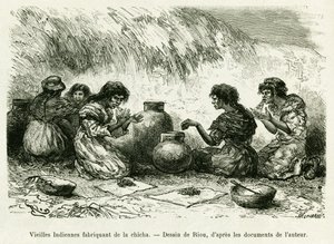Velhas mulheres indianas a fazer narguilé. Gravado por Riou, para ilustrar a história Voyage dans le delta du Pilcomayo et de Buenos Aires a Sucre de Edouard Riou
