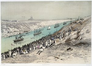 Passagem para El-Guisr em "Inauguração do Canal do Suez por G. Nicole". 1869 de Edouard Riou