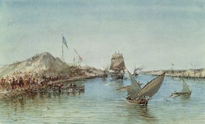 Envio no Canal de Suez, a partir de um álbum de lembranças comemorativo da Viagem da Imperatriz Eugenie (1826-1920) na inauguração em 1869 (wc no papel)