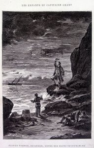 Leva-o para baixo, Senhor, em mãos desanimadas! in" Les Enfants du Capitaine Grant" de Jules Verne de Edouard Riou