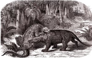 O Iguanodon e o Megalosaurus de Edouard Riou