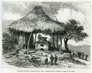 O Forno de Açúcar, em Panche (Colômbia), desenho de Riou, para ilustrar a história da América Equinoxiale (Colômbia, Equador, Peru), em 1875-1876, de Ed. andre, encarregado de missão de viajantes pelo governo francês. Gravura em Le tour du monde de Edouard Riou