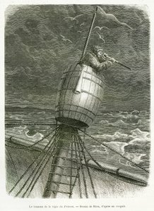 O barril do relógio do barco Provado, desenho de Riou, para ilustrar a história do Professor Nils Adolf Erik (Eric) Baron Nordenskjold (Nordenskiold) (1832-1901): Expedição polar sueca, em 1875. Gravura em Le tour du monde de Edouard Riou